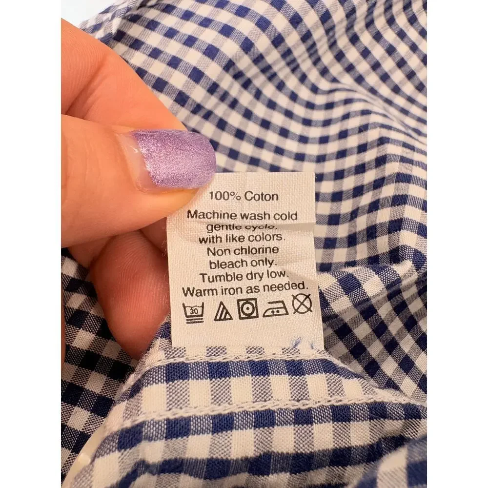 J.Crew Men’s Large Navy White Gingham Check Button Down Shirt Cotton Classic Fit